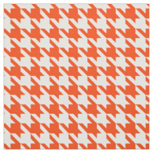 Orange White Houndstooth Check Fabric