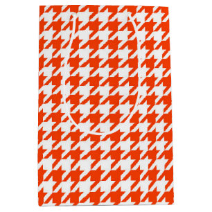 Orange White Houndstooth Check Medium Gift Bag