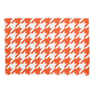 Orange White Houndstooth Check Pillowcase