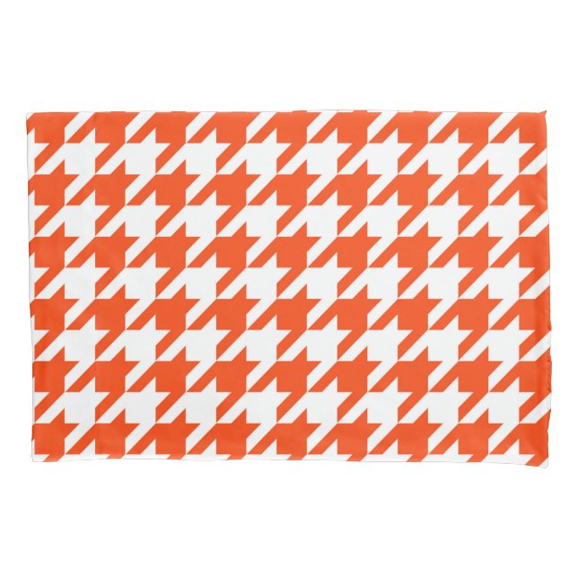 Orange White Houndstooth Check Pillowcase (Front)