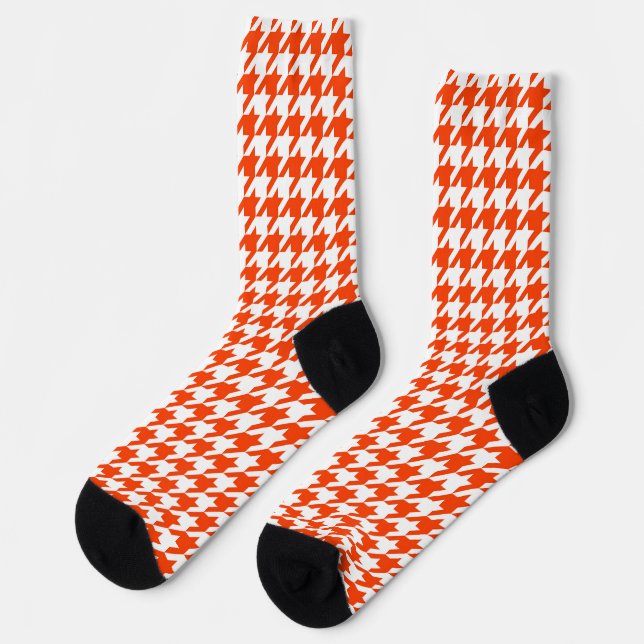 Orange White Houndstooth Check Socks (Left)
