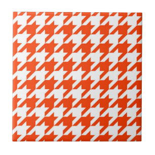 Orange White Houndstooth Check Tile