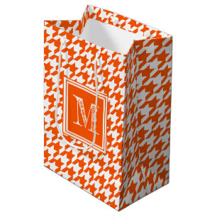 Orange White Houndstooth   Modern Monogram Medium Gift Bag
