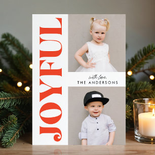 Orange & White Joyful Modern Christmas Photo Holiday Card