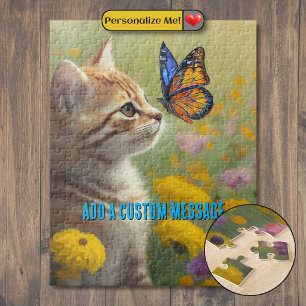 Orange White Kitten Colourful Butterfly Jigsaw Puzzle