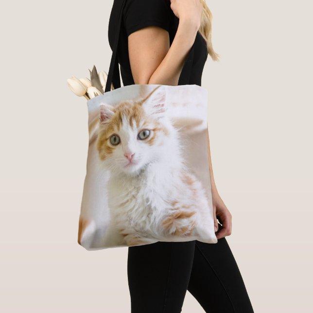 Orange & White Kitten Tote Bag (Close Up)