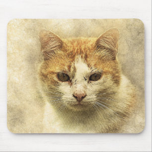Orange & White Kitty Abstract Watercolor Mouse Mat