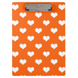 Orange White Love Heart Pattern Design Clipboard