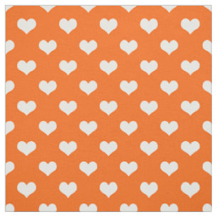 Orange White Love Heart Pattern Design Fabric