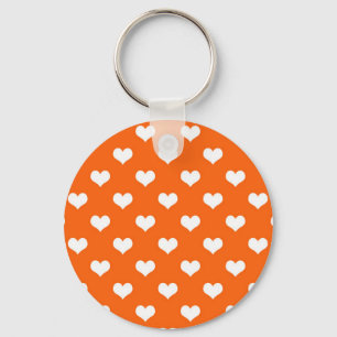 Orange White Love Heart Pattern Design  Key Ring