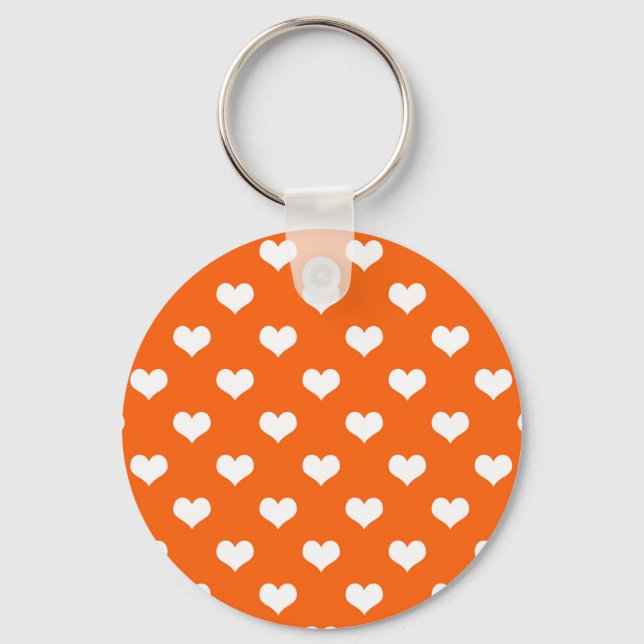 Orange White Love Heart Pattern Design  Key Ring (Front)