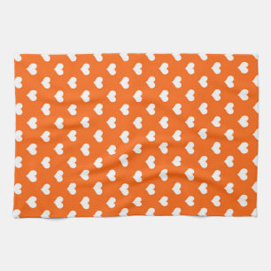 Orange White Love Heart Pattern Design Tea Towel