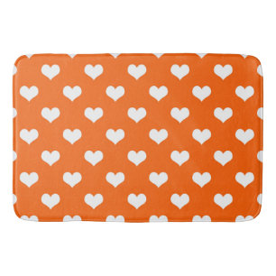 Orange White Lovely Hearts Design Bath Mat