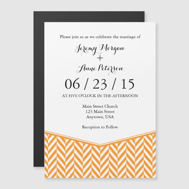 Orange White Magnetic Herringbone Wedding Invite (Front/Back)