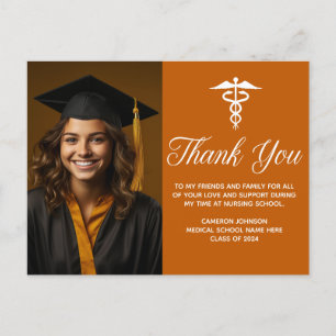 Orange White Medical Caduceus Photo Thank You Postcard