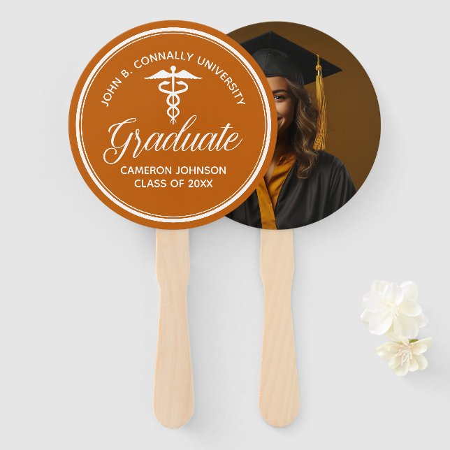 Orange White Medical School Graduation Party Hand Fan (Front and Back)
