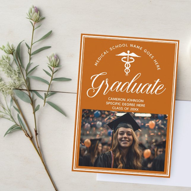 Orange White Medical School Photo Graduation Announcement (Creator Uploaded)