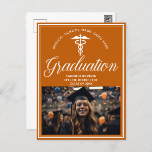 Orange White Medical School Photo Graduation Party Postcard