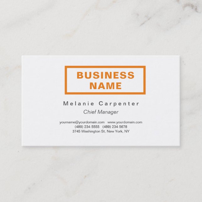Orange White Minimalist Modern Plain Business Card (Front)