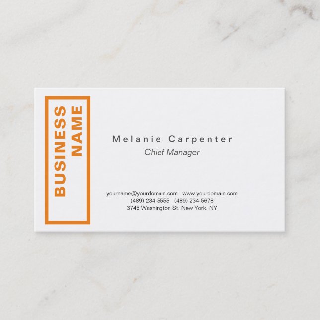 Orange White Minimalist Modern Plain Office Business Card (Front)