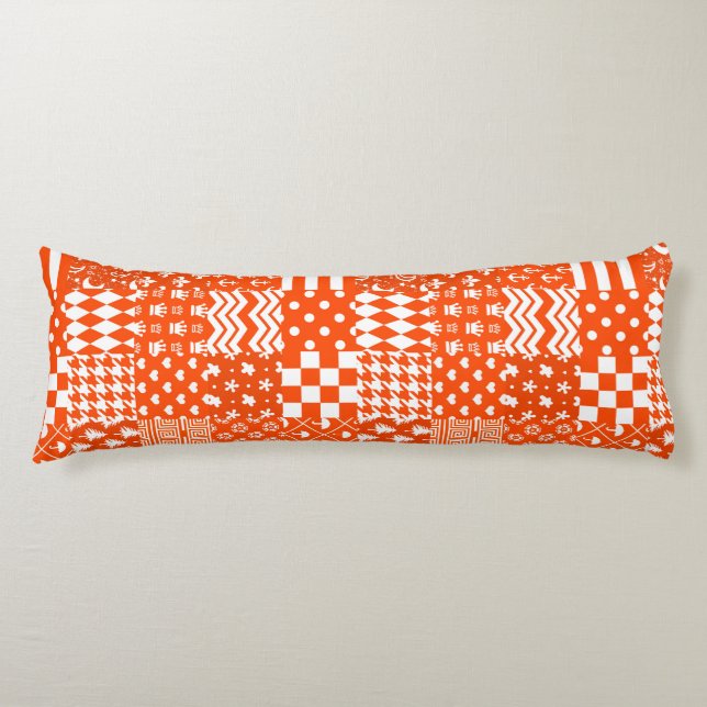 Orange White Mixed Patterns Patchwork Design  Body Cushion (Front)