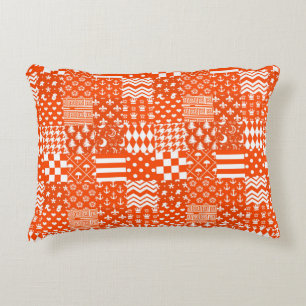 Orange White Mixed Patterns Patchwork Design Decorative Cushion