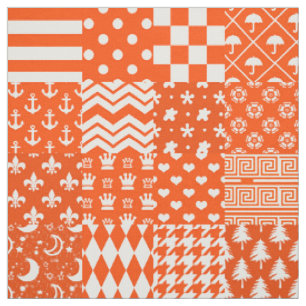 Orange White Mixed Patterns Patchwork Design Fabric