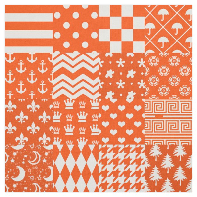 Orange White Mixed Patterns Patchwork Design  Fabric (Swatch)