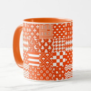 Orange White Mixed Patterns Patchwork Design Mug