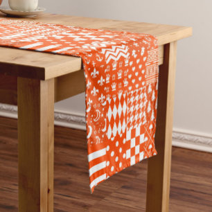 Orange White Mixed Patterns Patchwork Design Short Table Runner