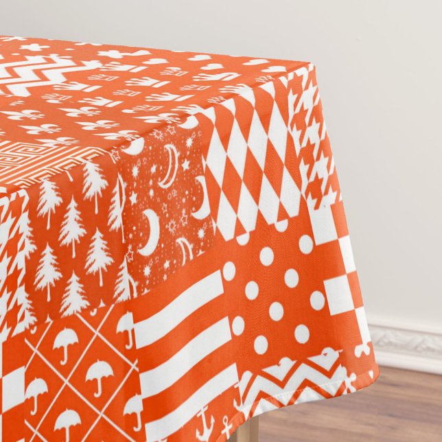 Orange White Mixed Patterns Patchwork Design  Tablecloth (Creator Uploaded)