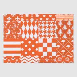 Orange White Mixed Patterns Patchwork Design Tissue Paper