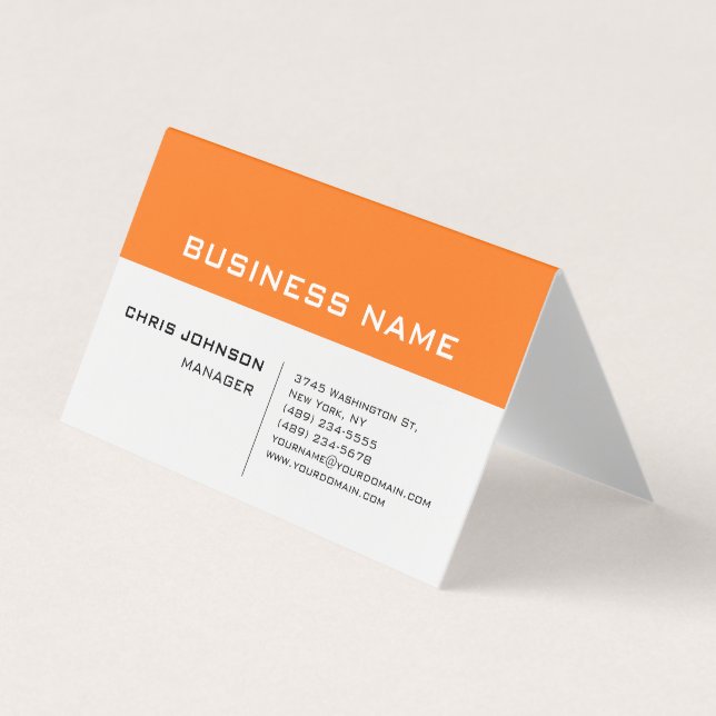 Orange White Modern Minimalist Business Card (Front)