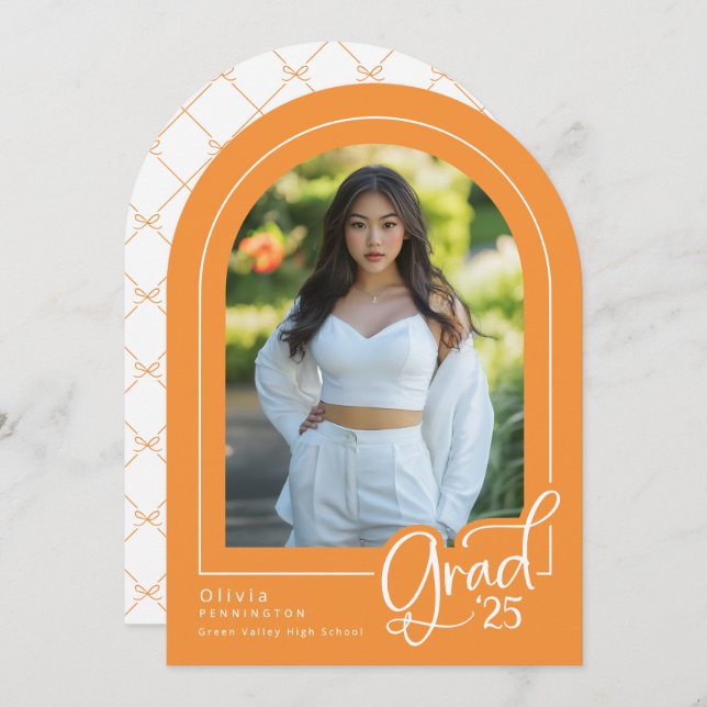 Orange White Modern Photo 2025 Grad Announcement (Front/Back)