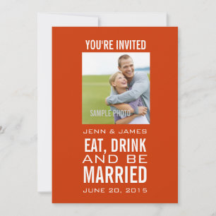 Orange White Modern Photo Wedding Invitations