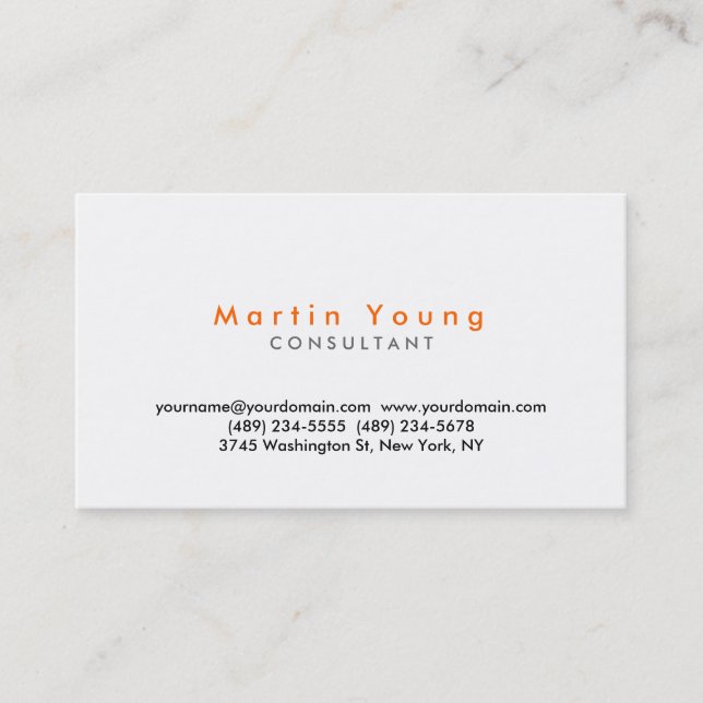 Orange White Modern Professional Business Card (Front)