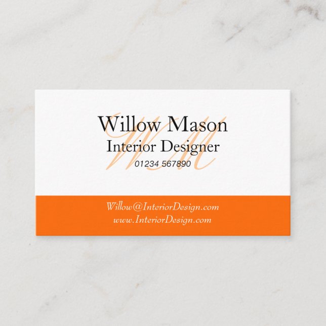 Orange & White Monogram Business Card (Front)