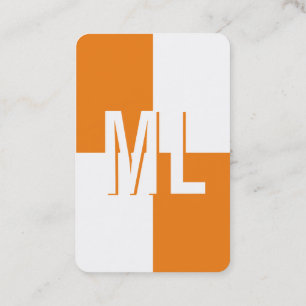 Orange white monogram portrait format business car business card