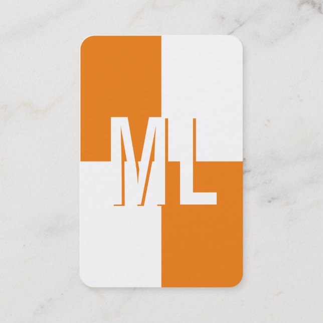 Orange white monogram portrait format business car business card (Back)