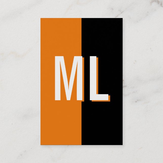 Orange white monogram portrait format business car business card (Back)