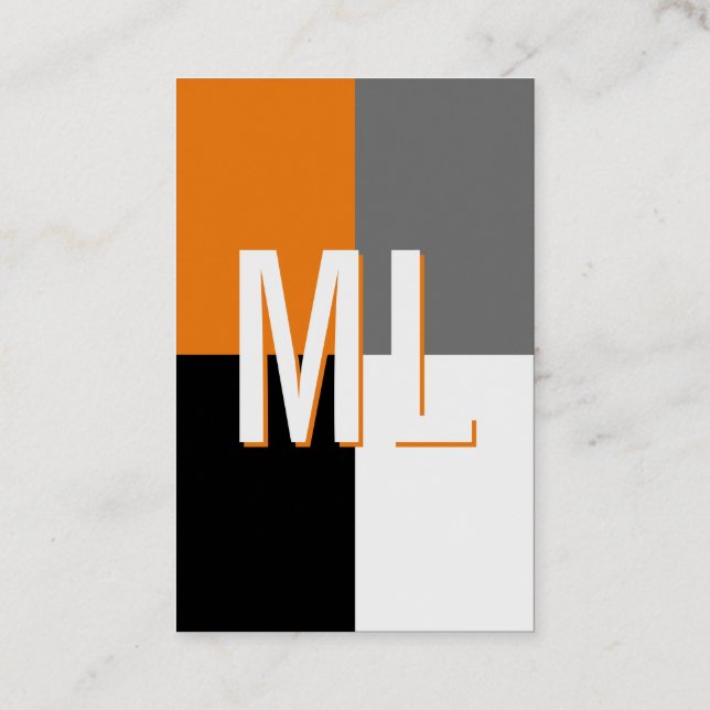 Orange white monogram portrait format business car business card (Back)
