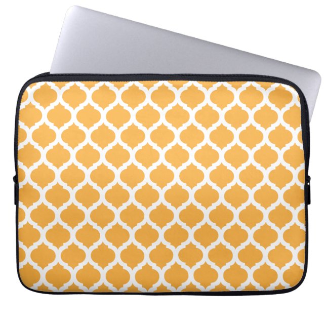 Orange & White Moroccan Pattern Laptop Sleeve (Front)