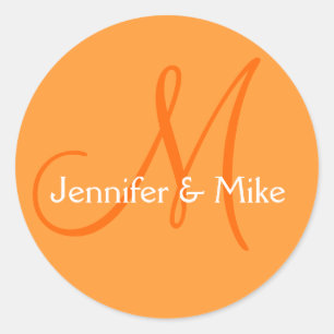 Orange White Names Monogram Wedding Favour Sticker