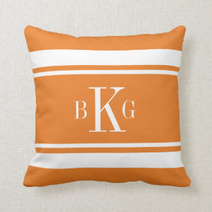 Orange White Nautical Stripes Custom Monogram Cushion