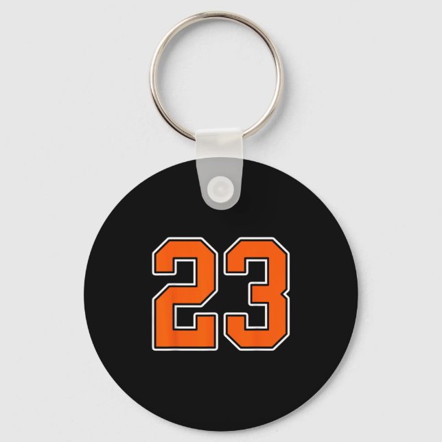 Orange White Number 23 Jersey Player Uniform #23  Key Ring (Front)