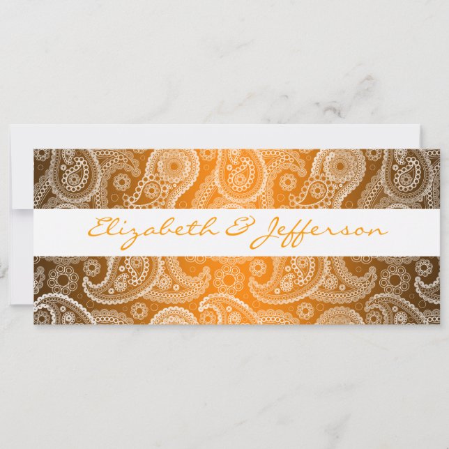 Orange & White Paisley Lace Wedding Invitation (Front)