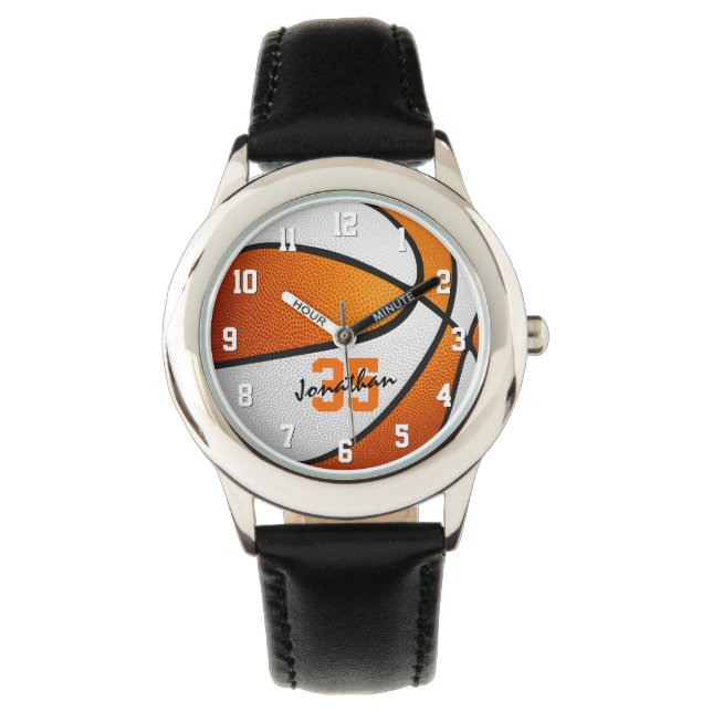 orange white personalised basketball watch (Front)