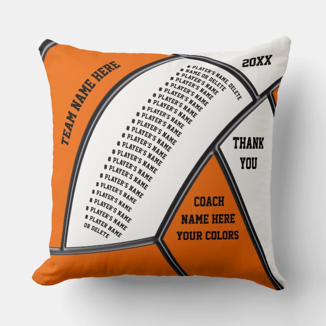Orange, White Personalised Volleyball Coach Gifts Cushion (Front)