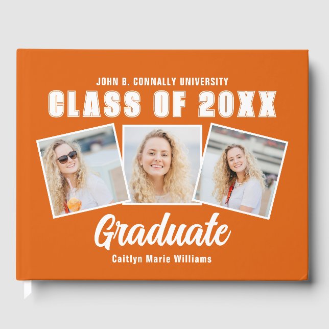 Orange White Photo Class of 2025 Graduation Guest Book (Front)