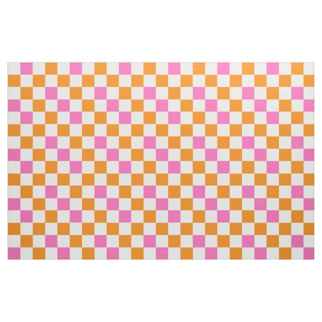 Orange White Pink Checkered Pattern Design  Fabric (Fat Quarter)